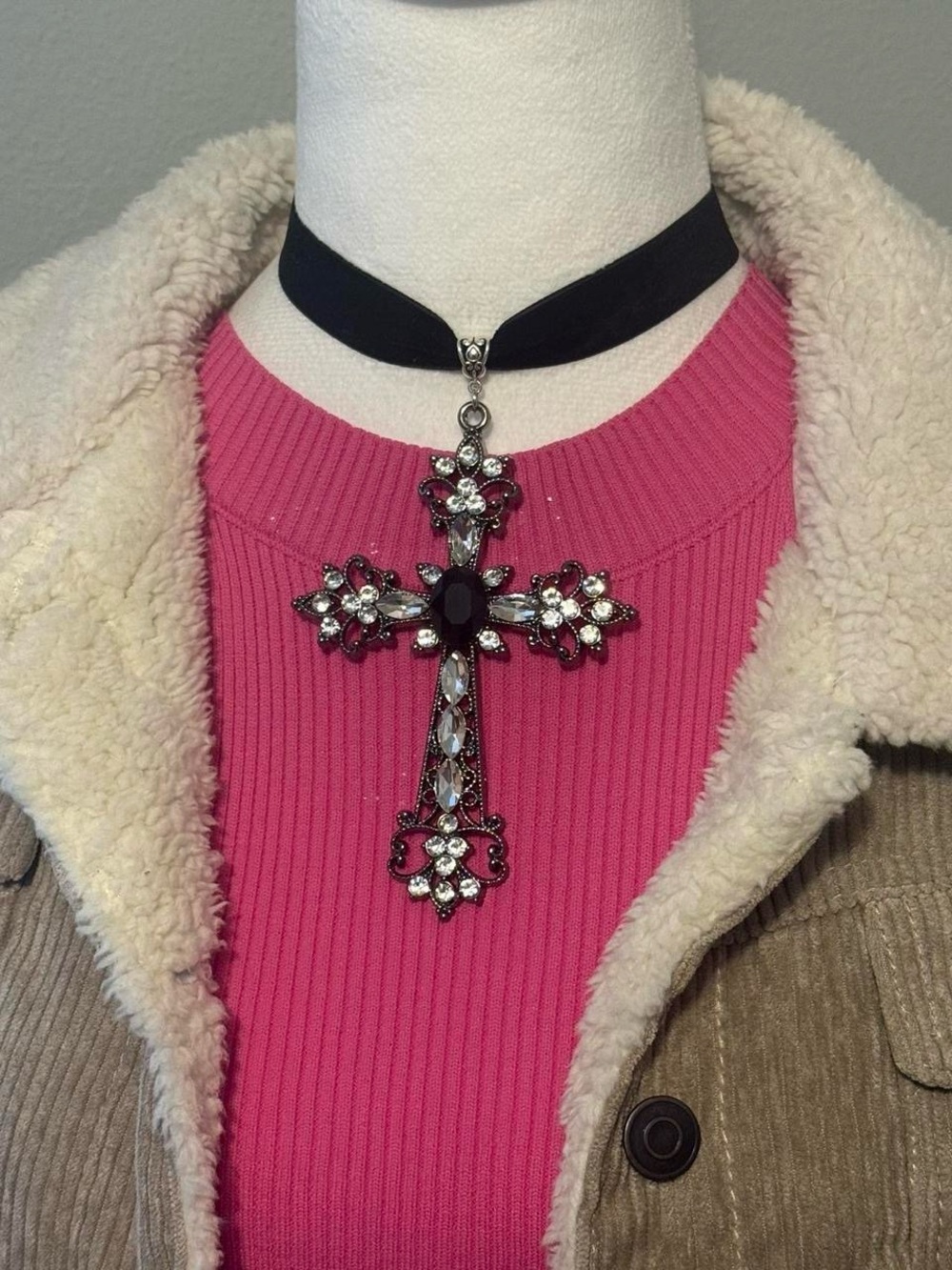 Gothic Big Cross Necklace Large Cross Pendant Unisex Y2K For Men Women Silver